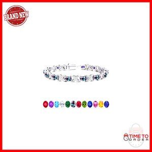 Sterling Silver Tennis Bracelet with Birthstones, 6.5 Inch Length